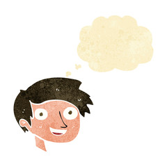 cartoon happy boy face with thought bubble