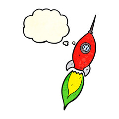 cartoon spaceship with thought bubble