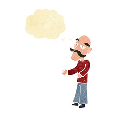 cartoon old man with mustache with thought bubble