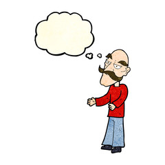 cartoon old man with mustache with thought bubble
