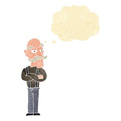 cartoon bored old man with thought bubble