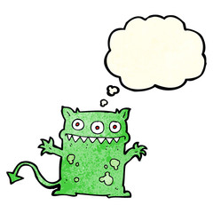cartoon little monster with thought bubble