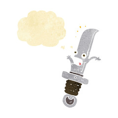 cartoon frightened knife with thought bubble