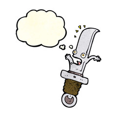 cartoon frightened knife with thought bubble