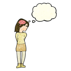 cartoon brainy woman with thought bubble