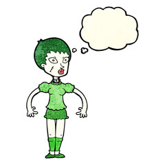 cartoon zombie monster woman with thought bubble