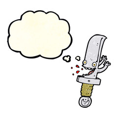 crazy knife cartoon character with thought bubble