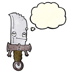 knife cartoon character with thought bubble