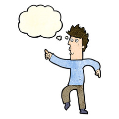 Fototapeta premium cartoon worried man pointing with thought bubble