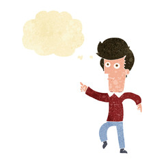 cartoon man pointing with thought bubble