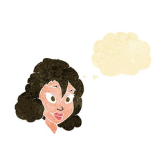 cartoon pretty woman with thought bubble