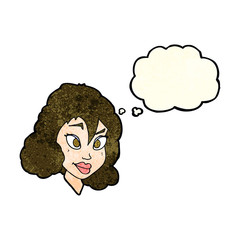 cartoon pretty woman with thought bubble