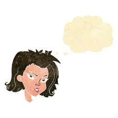 cartoon female face with thought bubble