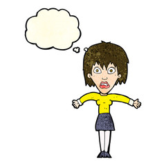 cartoon shocked woman with thought bubble