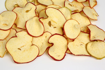 the dried Apple slices closeup on white background