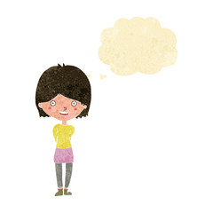 cartoon friendly woman with thought bubble