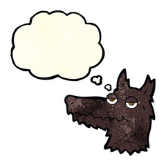 cartoon wolf head with thought bubble