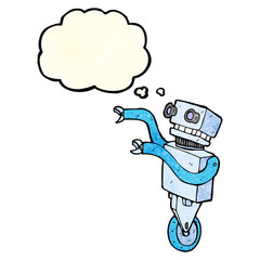 cartoon funny robot with thought bubble