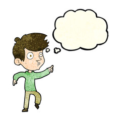 cartoon pointing boy with thought bubble