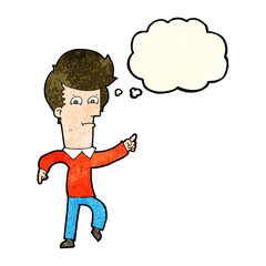 cartoon man pointing with thought bubble
