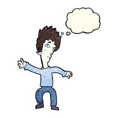 cartoon vampire man with thought bubble