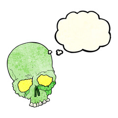 cartoon spooky old skull with thought bubble