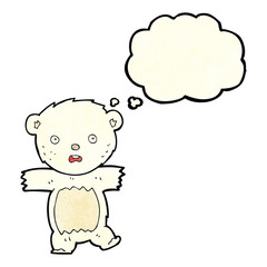cartoon shocked polar bear cub with thought bubble