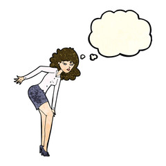 cartoon annoyed woman rubbing knee with thought bubble