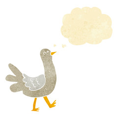 cartoon walking bird with thought bubble