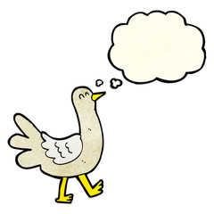 cartoon walking bird with thought bubble
