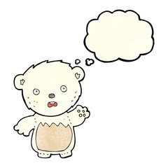 cartoon worried polar bear with thought bubble