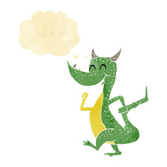 cartoon happy dragon with thought bubble