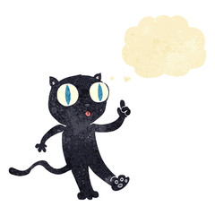 cartoon black  cat with idea with thought bubble