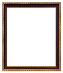 Wood with gold border  photo frame isolated on white background