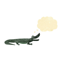 Naklejka premium cartoon happy crocodile with thought bubble