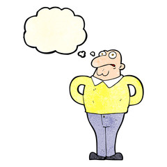 cartoon worried man with thought bubble