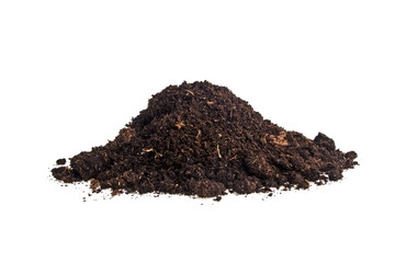 Pile heap of soil humus isolated on white background