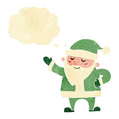 cartoon santa claus with thought bubble