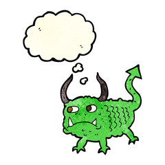 cartoon little demon with thought bubble