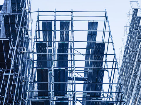 Scaffold and Steel Construction Building Site
