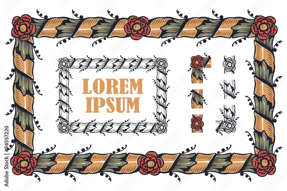 Wall mural vector element flowers for creating borders & frames