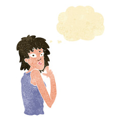 cartoon surprised woman with thought bubble