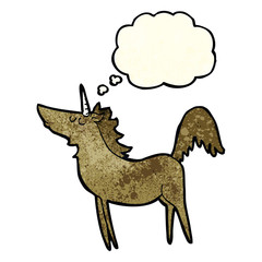 cartoon unicorn with thought bubble