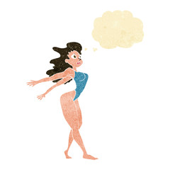 cartoon sexy woman in swimsuit with thought bubble
