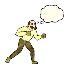 cartoon retro boxer man with thought bubble
