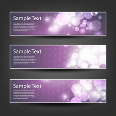 Fototapeta premium Set of Horizontal Banner or Header Designs for Christmas, New Year or Other Holidays with Purple Dotted Pattern Background