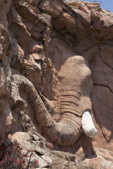African elephant head relief, artificial rocks in Sun City, South Africa