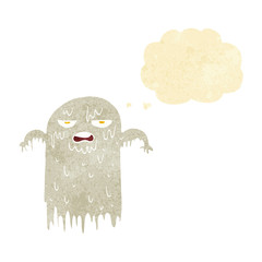 cartoon slimy ghost with thought bubble