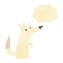 cartoon wolf cub with thought bubble