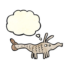 cartoon shrimp with thought bubble